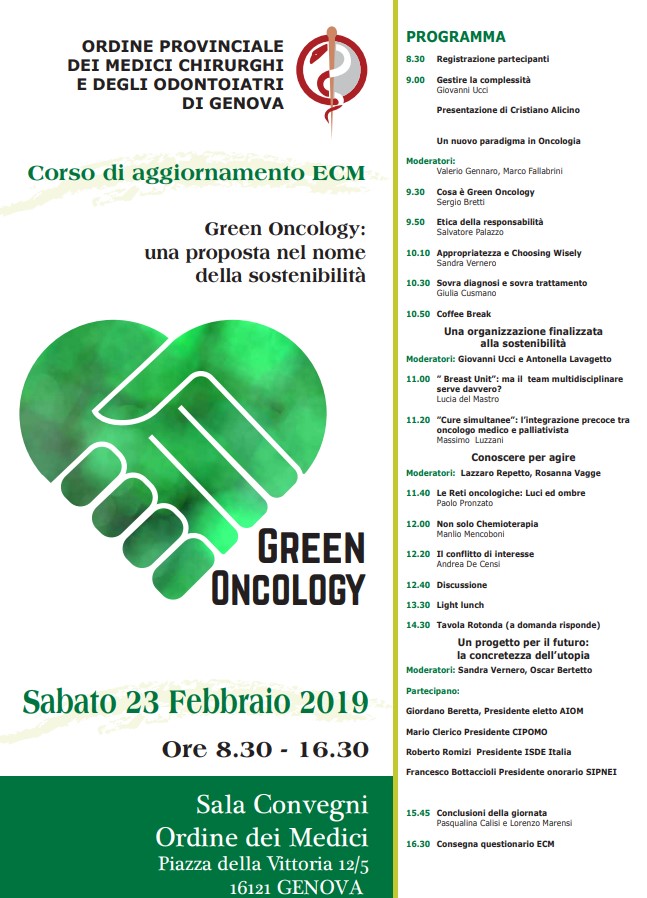Ordine dei medici di Genova 23 febbraio 2019. Green Oncology